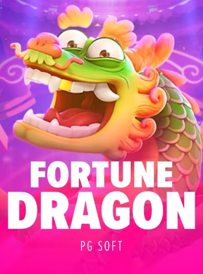 At the far end of the screenshot is a greenish-yellow smiling dragon that accompanies a cartoonish pink background featuring the title 'Fortune Dragon’ and “PG Soft’’.

